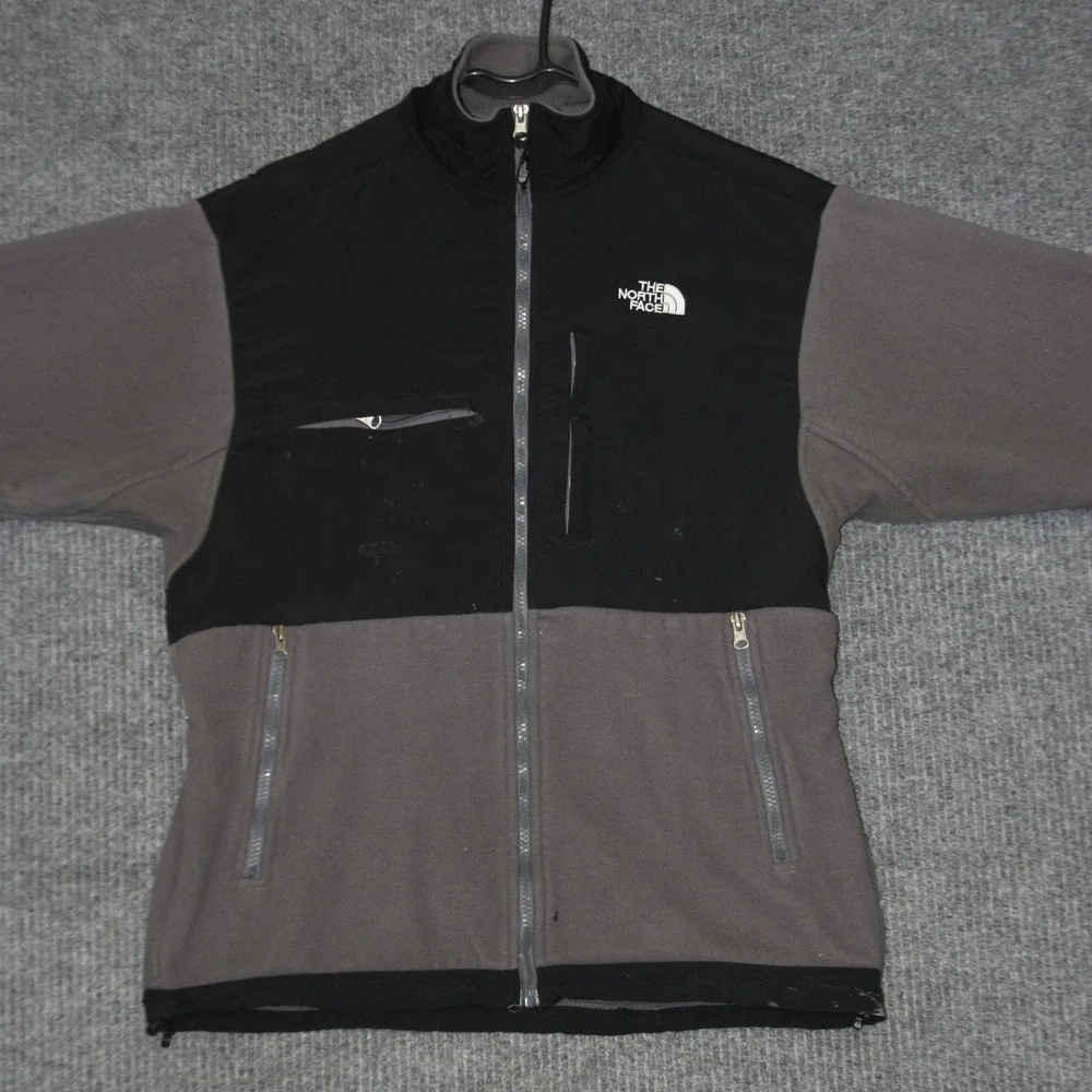 The North Face Denali Fleece Jacket Mens M Grey Black Polartec Full‎ Zip Coat